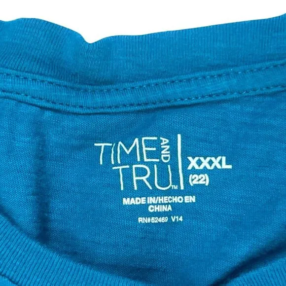 Time And Tru Tank Dress Womens 3XL Teal Blue Button Detail Scoop Neck Knit Dress - Picture 8 of 10